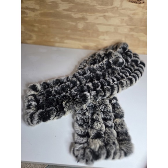 The Unbranded Brand Accessories - Crochet Rabbit Fur‎ 100% Collar Scarf Shawl Neck Warmer Grey/Black SOFT Winter